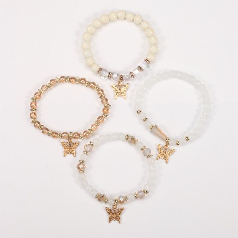 Wholesale Bohemian Multi-layer Butterfly Handmade Beads 4 Pieces/set Artificial Crystal Glass Diamond Bracelet